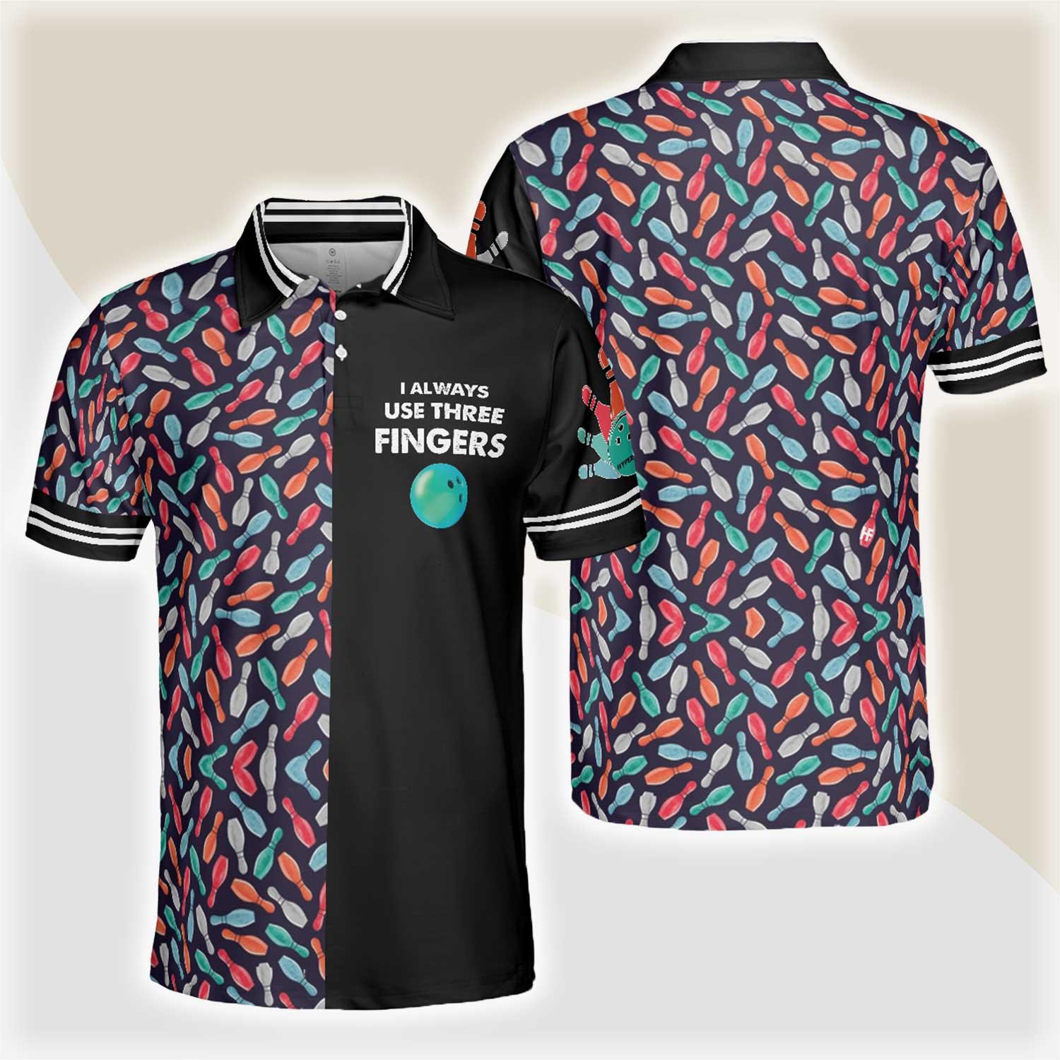 Bowling Men Polo Shirt - Bowling Ball Pattern, I Always Use Three Fingers Polo Shirt - Best Bowling Gift For Men - Perfect Gift For Friend, Family, Bowling Lovers - Amzanimalsgift