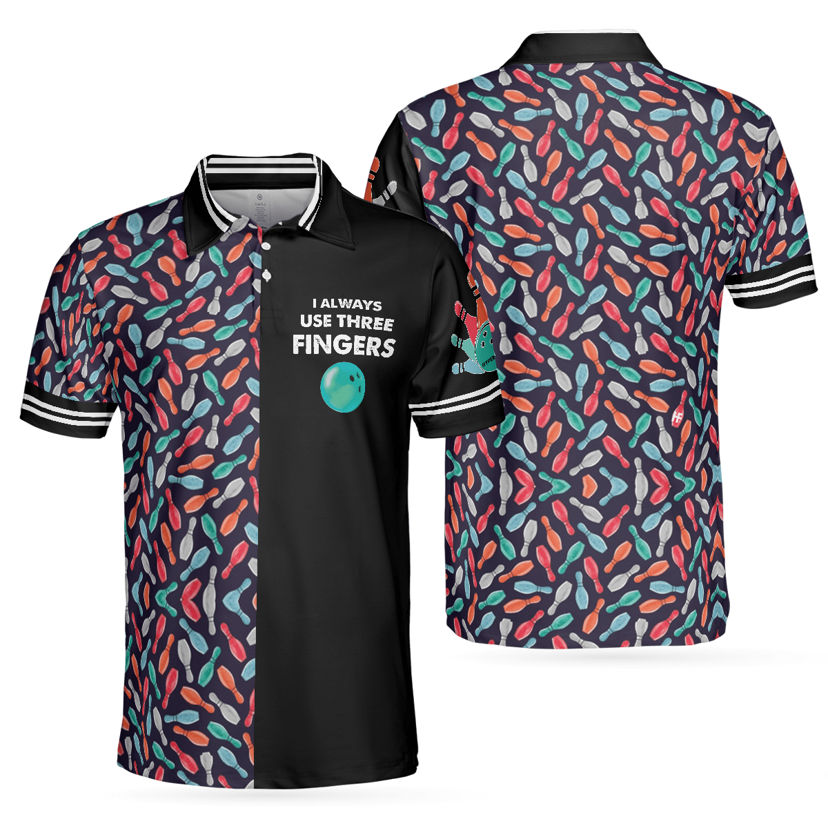 Bowling Men Polo Shirt - Bowling Ball Pattern, I Always Use Three Fingers Polo Shirt - Best Bowling Gift For Men - Perfect Gift For Friend, Family, Bowling Lovers - Amzanimalsgift
