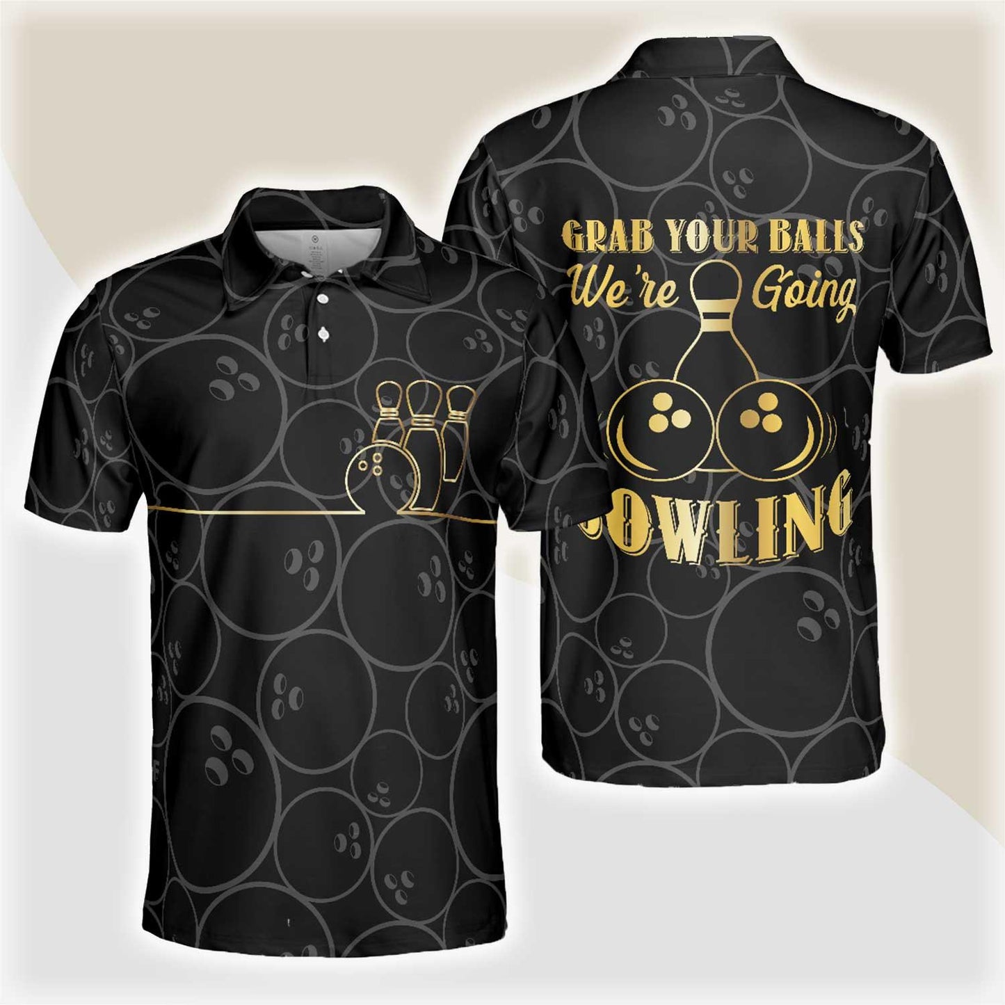 Bowling Men Polo Shirt - Bowling Ball Pattern Men Polo Shirt - Best Bowling Gift For Men - Perfect Gift For Friend, Family, Bowling Lovers - Amzanimalsgift