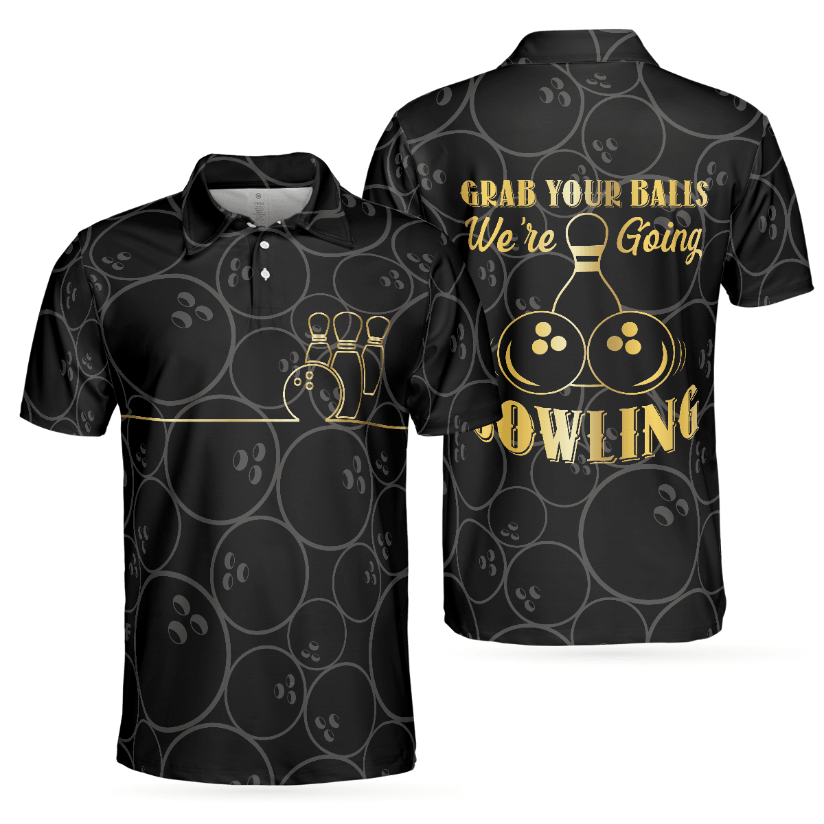 Bowling Men Polo Shirt - Bowling Ball Pattern Men Polo Shirt - Best Bowling Gift For Men - Perfect Gift For Friend, Family, Bowling Lovers - Amzanimalsgift