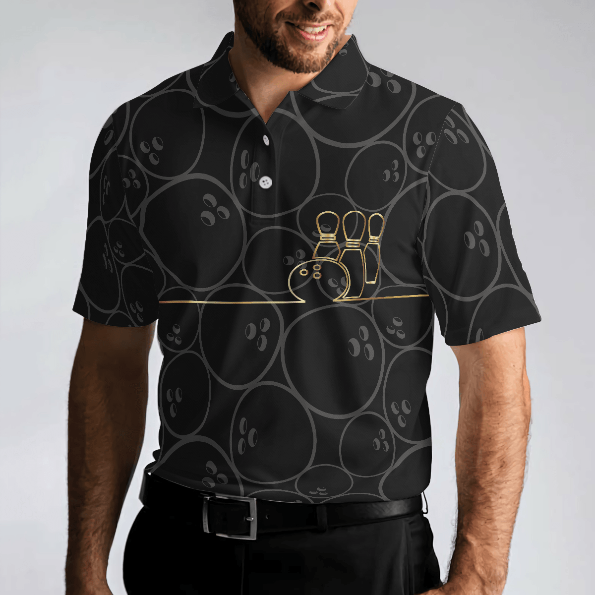 Bowling Men Polo Shirt - Bowling Ball Pattern Men Polo Shirt - Best Bowling Gift For Men - Perfect Gift For Friend, Family, Bowling Lovers - Amzanimalsgift