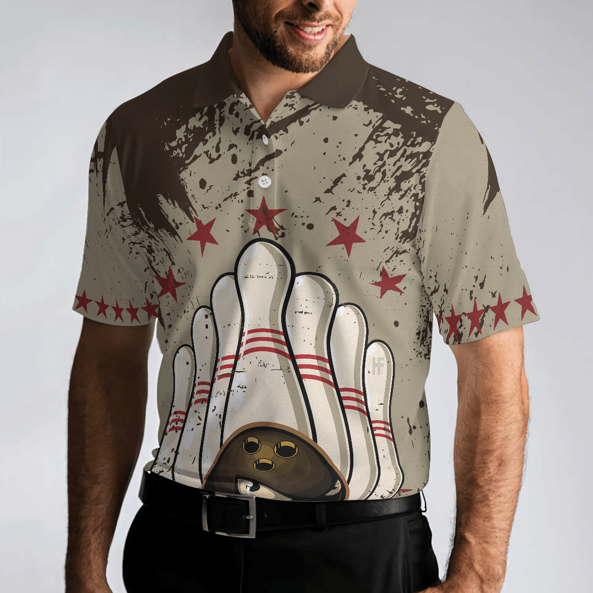 Bowling Men Polo Shirt - Bowling Ball Vintage Background, Crazy Bowling Polo Shirt - Gift For Friend, Family, Bowling Lovers - Amzanimalsgift