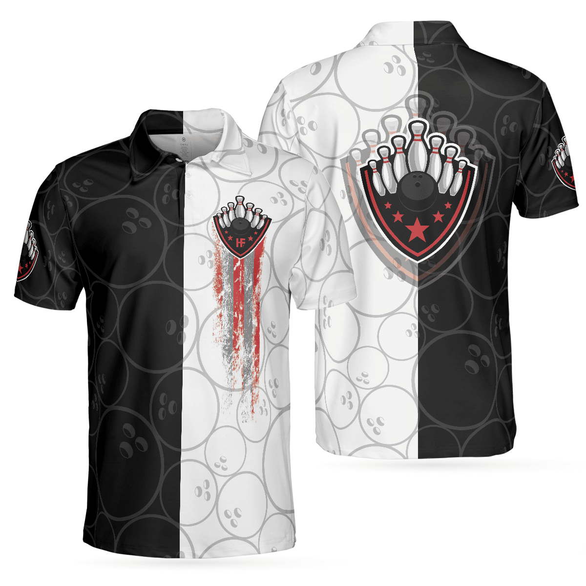 Bowling Men Polo Shirt - Bowling Black And White Pattern Bowling Polo Shirt - Gift For Friend, Family, Bowling Lovers - Amzanimalsgift