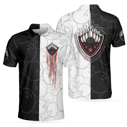 Bowling Men Polo Shirt - Bowling Black And White Pattern Bowling Polo Shirt - Gift For Friend, Family, Bowling Lovers - Amzanimalsgift