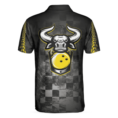 Bowling Men Polo Shirt - Bowling Bull Black And Yellow Bowling, Bull Polo Shirt Bowling Polo Shirt - Gift For Friend, Family, Bowling Lovers - Amzanimalsgift