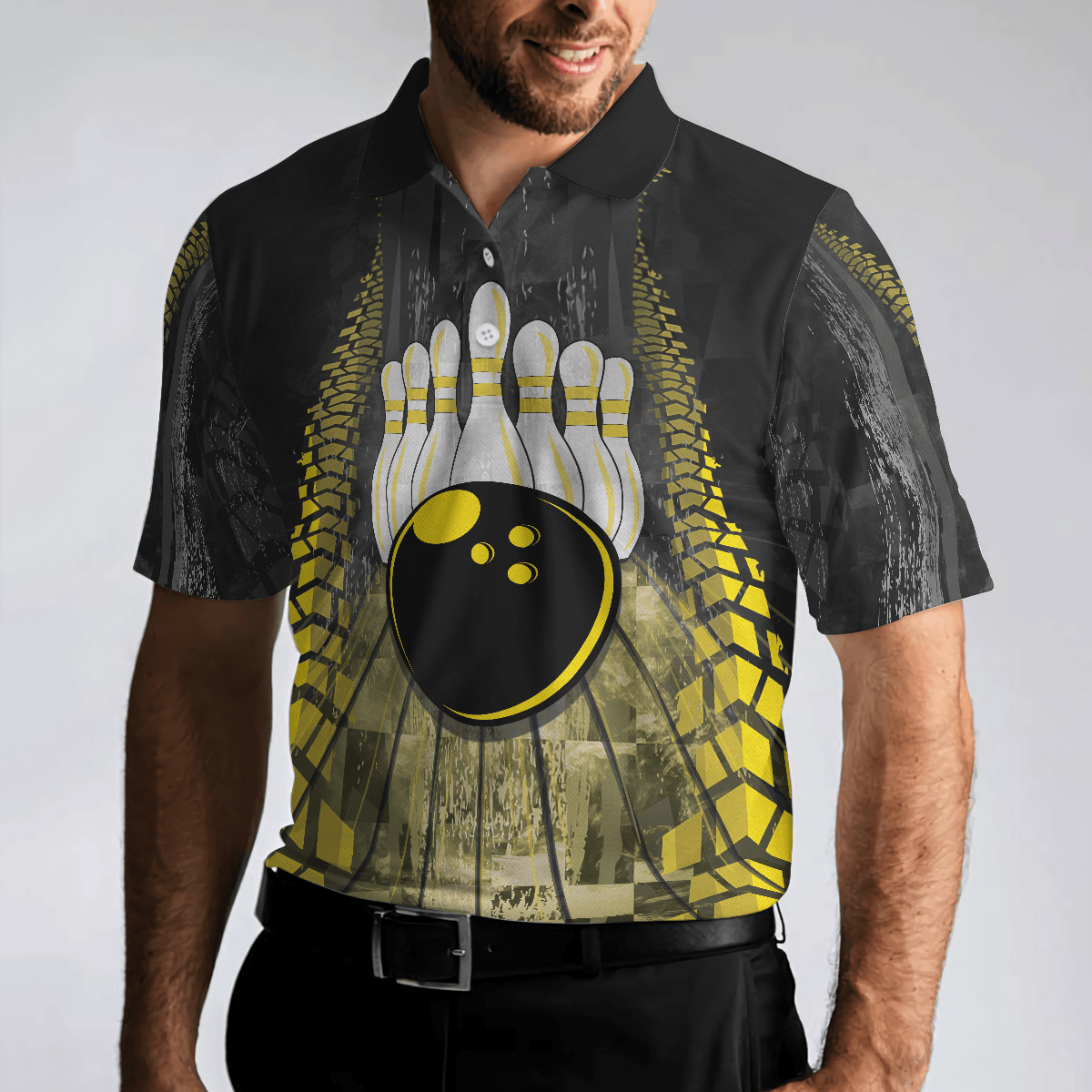 Bowling Men Polo Shirt - Bowling Bull Black And Yellow Bowling, Bull Polo Shirt Bowling Polo Shirt - Gift For Friend, Family, Bowling Lovers - Amzanimalsgift
