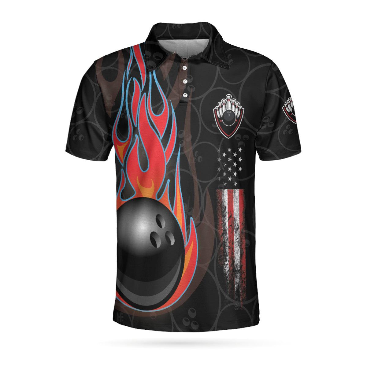 Bowling Men Polo Shirt - Bowling In Fire And American Flag Bowling Polo Shirt - Perfect Gift For Friend, Family, Bowling Lovers - Amzanimalsgift