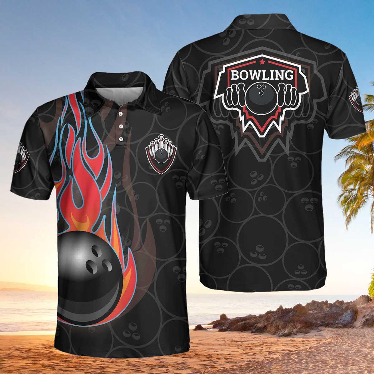 Bowling Men Polo Shirt - Bowling In Fire Bowling Polo Shirt - Perfect Gift For Friend, Family, Bowling Lovers - Amzanimalsgift