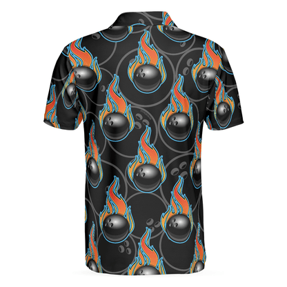 Bowling Men Polo Shirt - Bowling In Fire Seamless Pattern Bowling Polo Shirt - Perfect Gift For Friend, Family, Bowling Lovers - Amzanimalsgift
