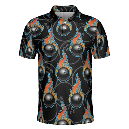 Bowling Men Polo Shirt - Bowling In Fire Seamless Pattern Bowling Polo Shirt - Perfect Gift For Friend, Family, Bowling Lovers - Amzanimalsgift