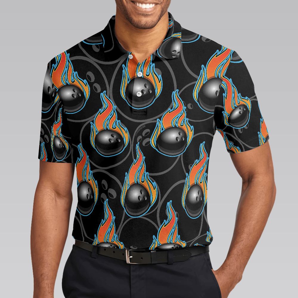 Bowling Men Polo Shirt - Bowling In Fire Seamless Pattern Bowling Polo Shirt - Perfect Gift For Friend, Family, Bowling Lovers - Amzanimalsgift