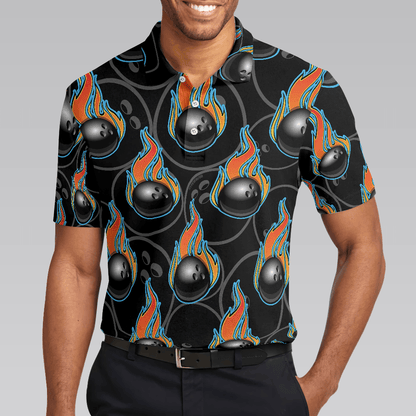 Bowling Men Polo Shirt - Bowling In Fire Seamless Pattern Bowling Polo Shirt - Perfect Gift For Friend, Family, Bowling Lovers - Amzanimalsgift