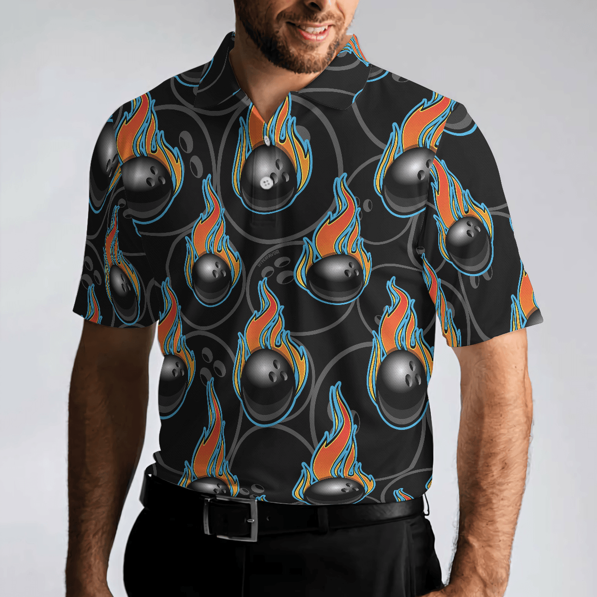 Bowling Men Polo Shirt - Bowling In Fire Seamless Pattern Bowling Polo Shirt - Perfect Gift For Friend, Family, Bowling Lovers - Amzanimalsgift