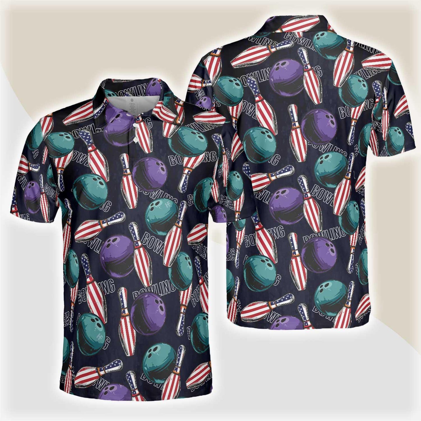 Bowling Men Polo Shirt - Bowling Is My Life Polo Shirt, American Flag Pattern Bowling Polo Shirt - Perfect Gift For Friend, Family, Bowling Lovers - Amzanimalsgift