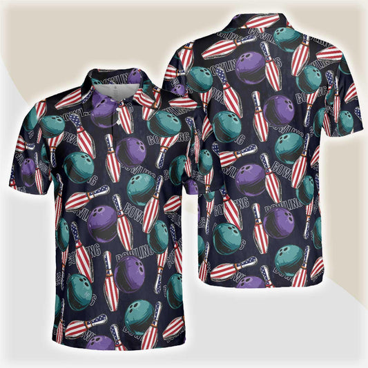 Bowling Men Polo Shirt - Bowling Is My Life Polo Shirt, American Flag Pattern Bowling Polo Shirt - Perfect Gift For Friend, Family, Bowling Lovers - Amzanimalsgift