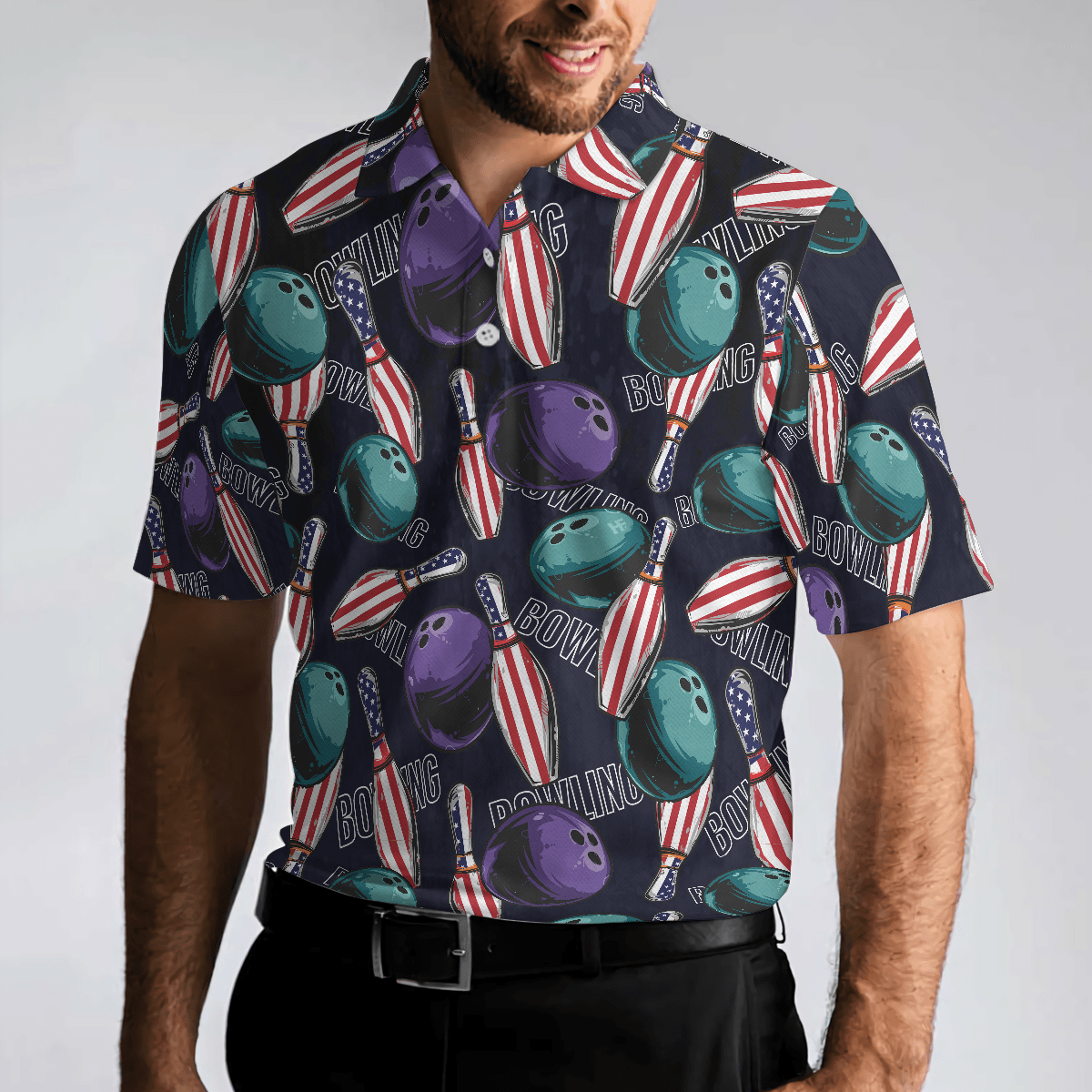 Bowling Men Polo Shirt - Bowling Is My Life Polo Shirt, American Flag Pattern Bowling Polo Shirt - Perfect Gift For Friend, Family, Bowling Lovers - Amzanimalsgift