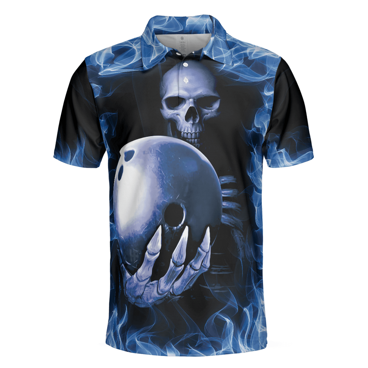 Bowling Men Polo Shirt - Bowling Murder Polo Shirt, Blue Flame, Scary Skull Design For Halloween Bowling Polo Shirt - Gift For Friend, Family, Bowling Lovers - Amzanimalsgift