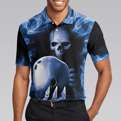 Bowling Men Polo Shirt - Bowling Murder Polo Shirt, Blue Flame, Scary Skull Design For Halloween Bowling Polo Shirt - Gift For Friend, Family, Bowling Lovers - Amzanimalsgift