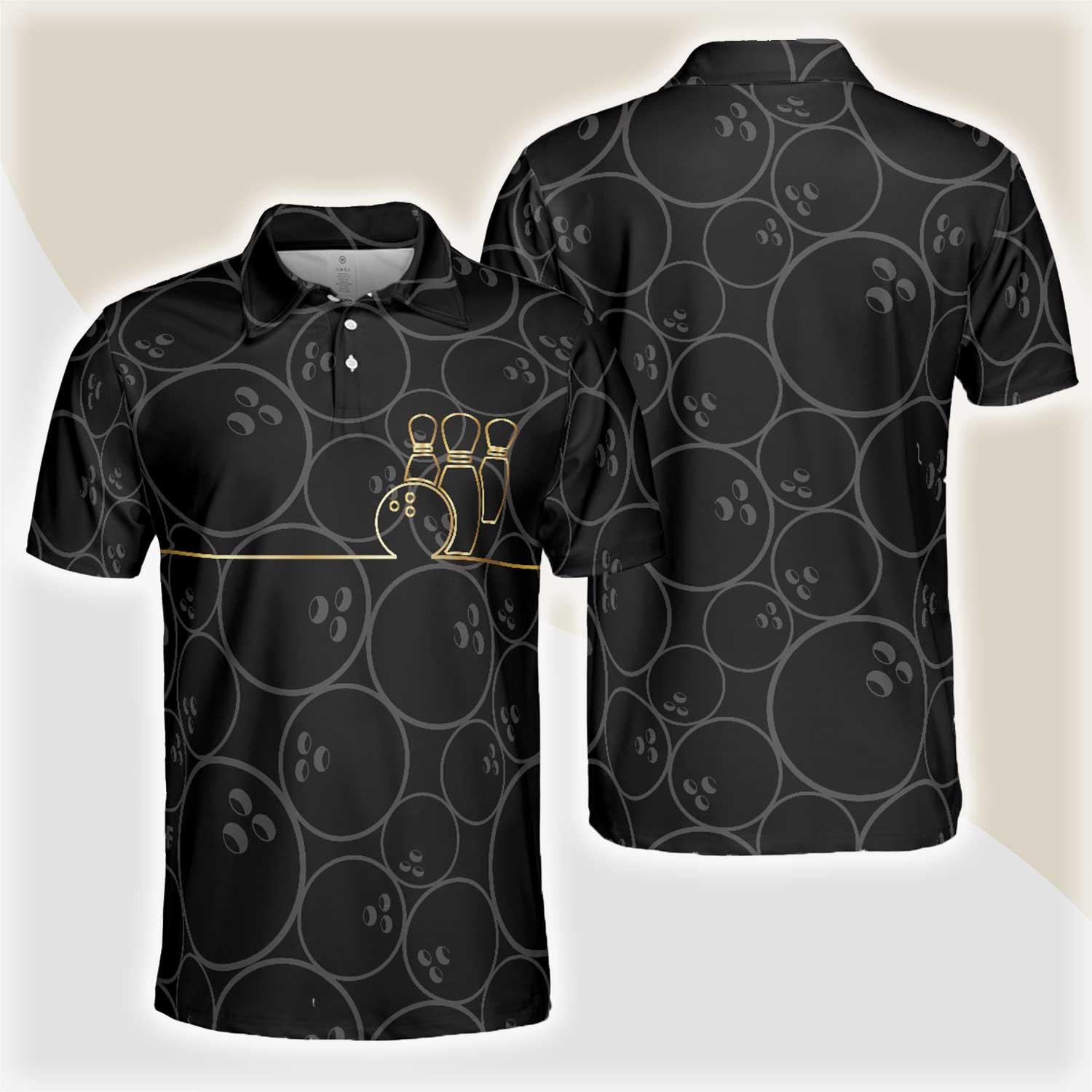Bowling Men Polo Shirt - Bowling Pattern And Golden Bowling Polo Shirt - Gift For Friend, Family, Bowling Lovers - Amzanimalsgift