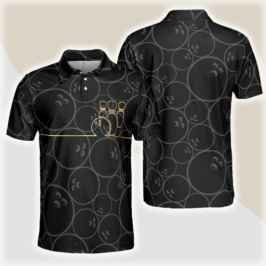 Bowling Men Polo Shirt - Bowling Pattern And Golden Bowling Polo Shirt - Gift For Friend, Family, Bowling Lovers - Amzanimalsgift
