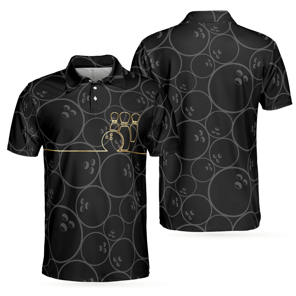 Bowling Men Polo Shirt - Bowling Pattern And Golden Bowling Polo Shirt - Gift For Friend, Family, Bowling Lovers - Amzanimalsgift