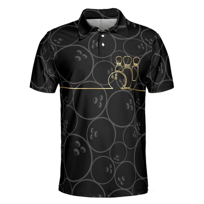 Bowling Men Polo Shirt - Bowling Pattern And Golden Bowling Polo Shirt - Gift For Friend, Family, Bowling Lovers - Amzanimalsgift