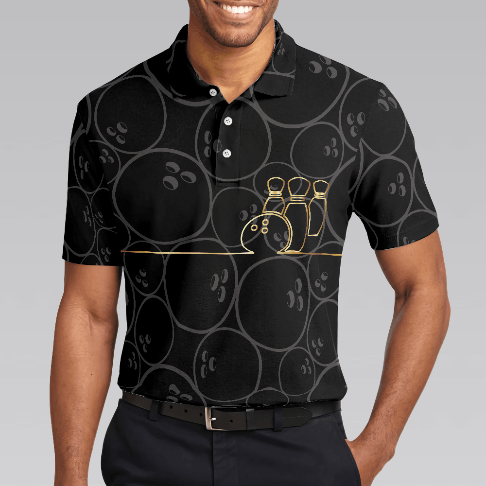 Bowling Men Polo Shirt - Bowling Pattern And Golden Bowling Polo Shirt - Gift For Friend, Family, Bowling Lovers - Amzanimalsgift