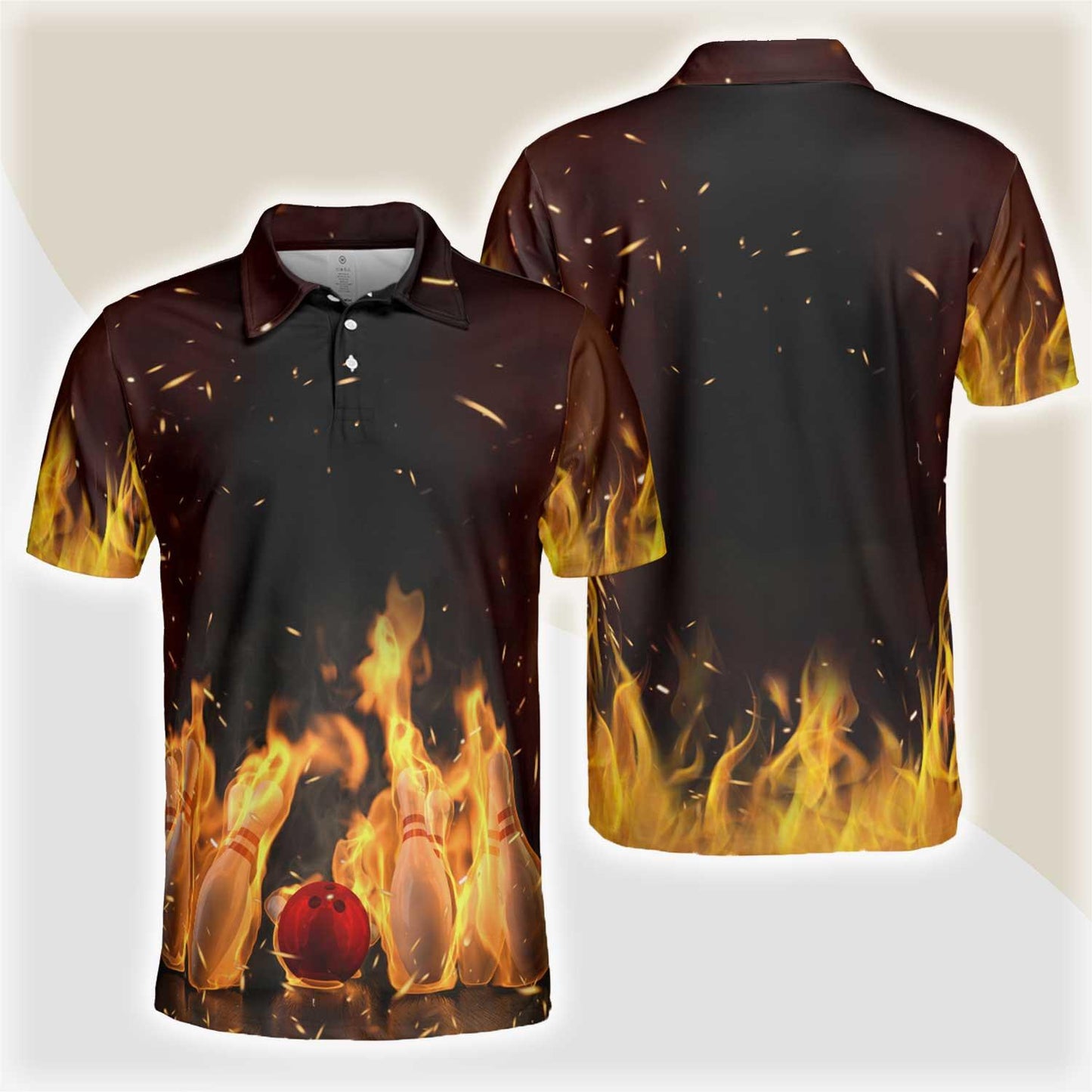 Bowling Men Polo Shirt - Bowling Pin With Fire Polo Shirt, Bowling Fire Bowling Polo Shirt - Gift For Friend, Family, Bowling Lovers - Amzanimalsgift