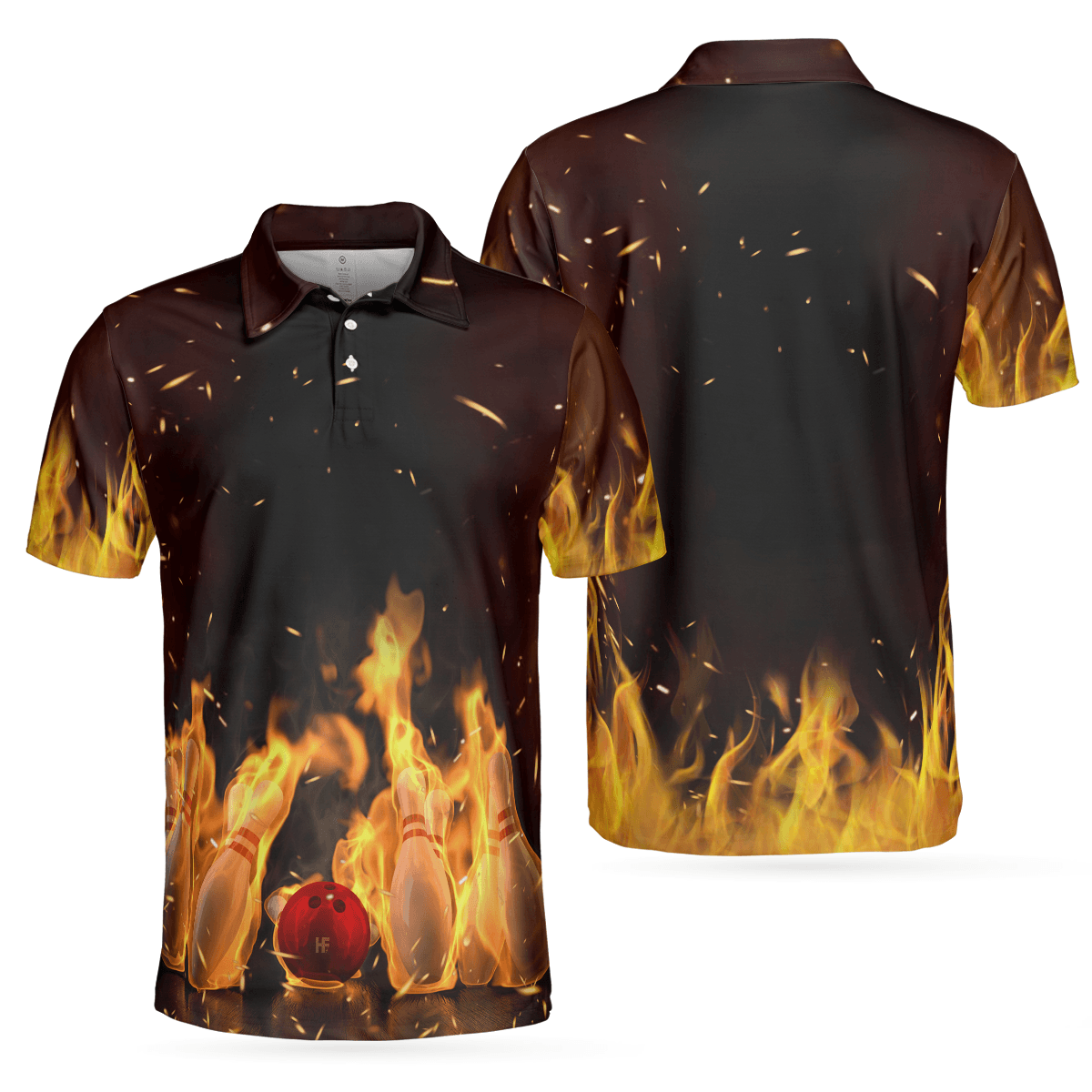 Bowling Men Polo Shirt - Bowling Pin With Fire Polo Shirt, Bowling Fire Bowling Polo Shirt - Gift For Friend, Family, Bowling Lovers - Amzanimalsgift