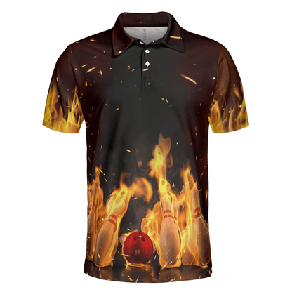 Bowling Men Polo Shirt - Bowling Pin With Fire Polo Shirt, Bowling Fire Bowling Polo Shirt - Gift For Friend, Family, Bowling Lovers - Amzanimalsgift