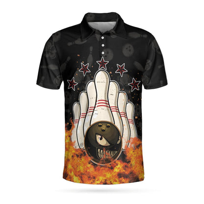 Bowling Men Polo Shirt - Bowling Skull And Monster Ball, Skull Star Fire Bowling Polo Shirt - Gift For Friend, Family, Bowling Lovers - Amzanimalsgift