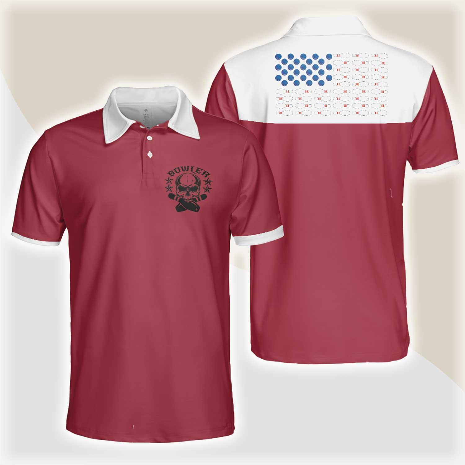 Bowling Men Polo Shirt - Bowling Skull Polo Shirt, American Flag Bowling Polo Shirt - Gift For Friend, Family, Bowling Lovers - Amzanimalsgift