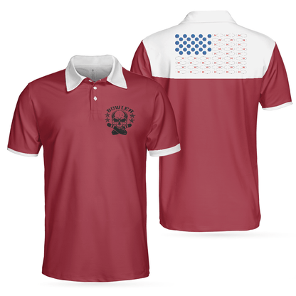 Bowling Men Polo Shirt - Bowling Skull Polo Shirt, American Flag Bowling Polo Shirt - Gift For Friend, Family, Bowling Lovers - Amzanimalsgift