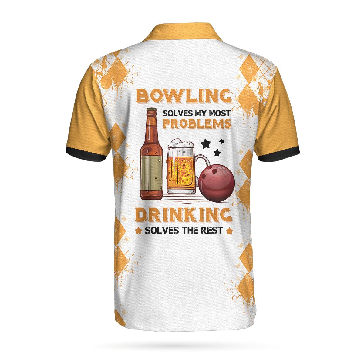 Bowling Men Polo Shirt - Bowling Solves My Most Problems Drinking Solves The Rest, Argyle Pattern Beer Bowling Polo Shirt - Gift For Friend, Family, Bowling Lovers - Amzanimalsgift