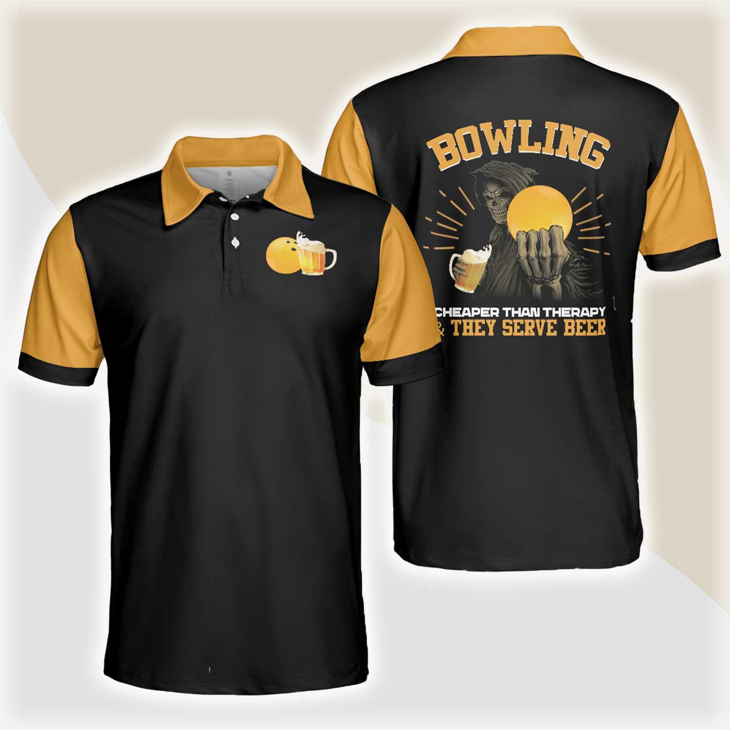 Bowling Men Polo Shirt - Bowling Therapy Polo Shirt, Funny Bowling Polo Shirt - Gift For Friend, Family, Bowling Lovers - Amzanimalsgift