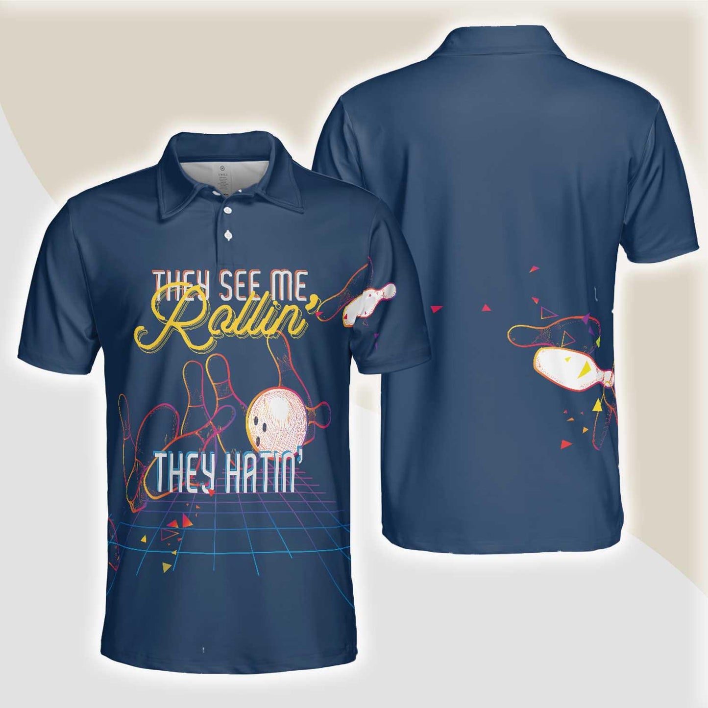 Bowling Men Polo Shirt - Bowling They see me Rollin’ They Hatin’ , Light Art Bowling Polo Shirt - Gift For Friend, Family, Bowling Lovers - Amzanimalsgift