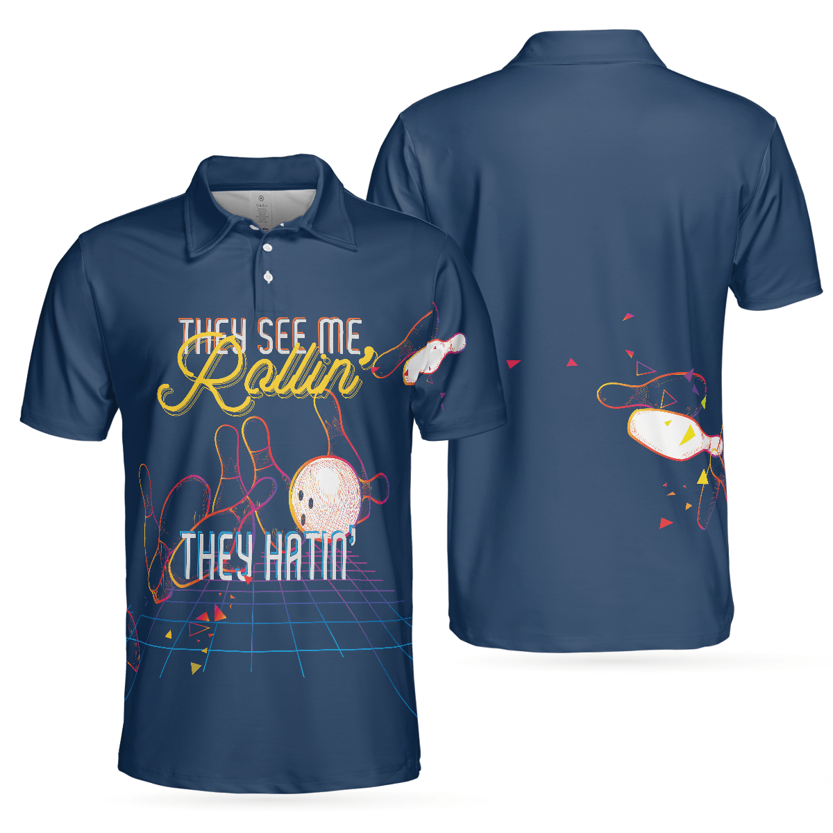 Bowling Men Polo Shirt - Bowling They see me Rollin’ They Hatin’ , Light Art Bowling Polo Shirt - Gift For Friend, Family, Bowling Lovers - Amzanimalsgift