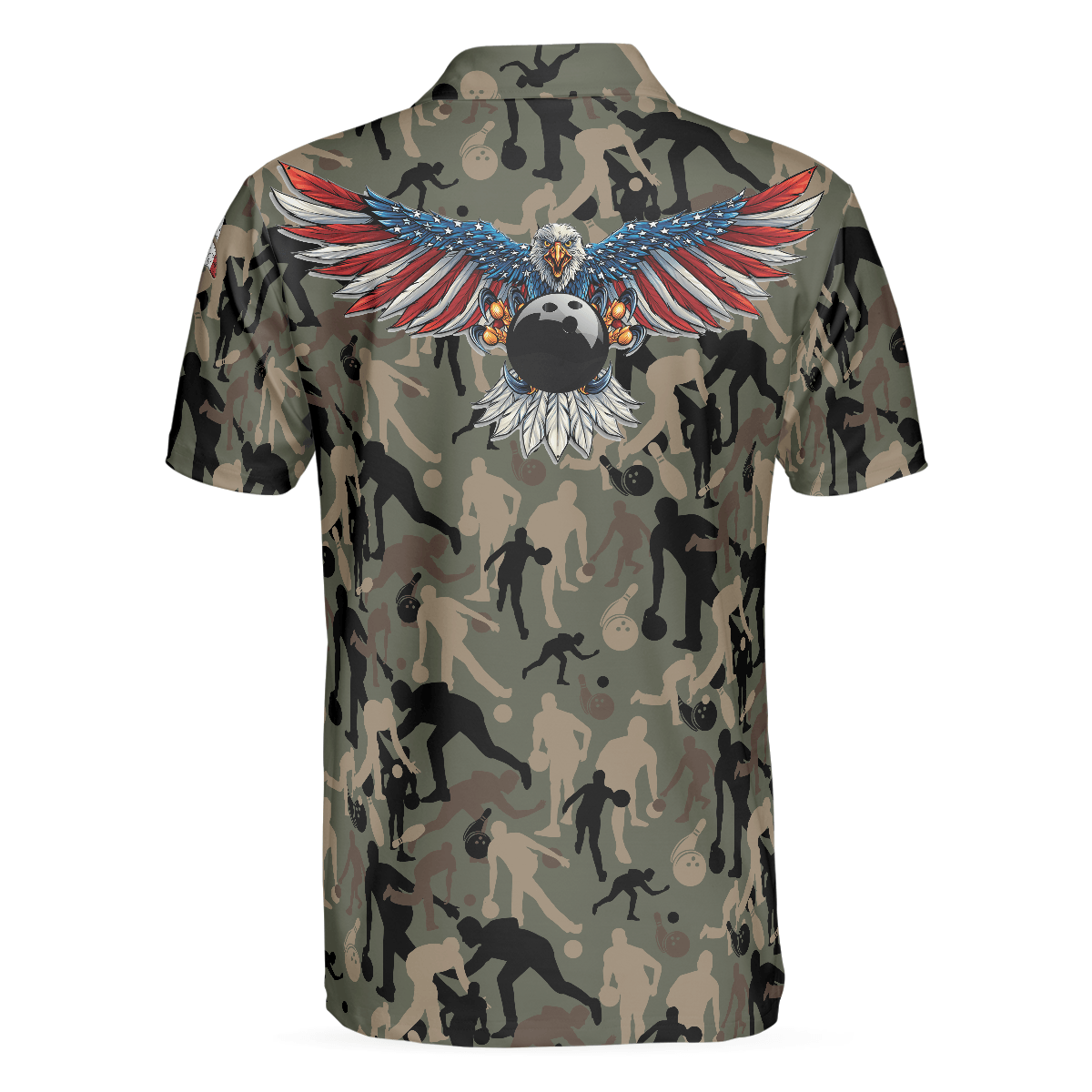 Bowling Men Polo Shirt - Camouflage American Eagle Flag Bowling Polo Shirt - Perfect Gift For Friend, Family, Bowling Lovers - Amzanimalsgift