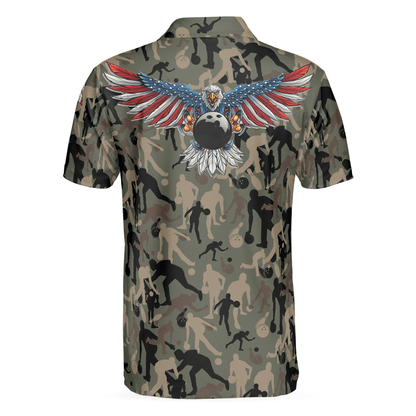 Bowling Men Polo Shirt - Camouflage American Eagle Flag Bowling Polo Shirt - Perfect Gift For Friend, Family, Bowling Lovers - Amzanimalsgift