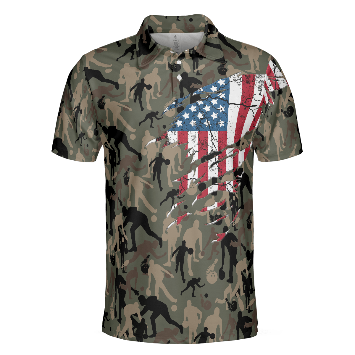 Bowling Men Polo Shirt - Camouflage American Eagle Flag Bowling Polo Shirt - Perfect Gift For Friend, Family, Bowling Lovers - Amzanimalsgift