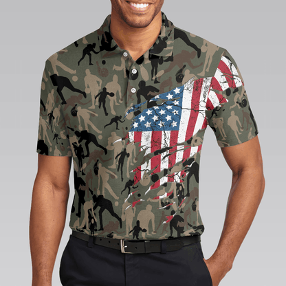 Bowling Men Polo Shirt - Camouflage American Eagle Flag Bowling Polo Shirt - Perfect Gift For Friend, Family, Bowling Lovers - Amzanimalsgift
