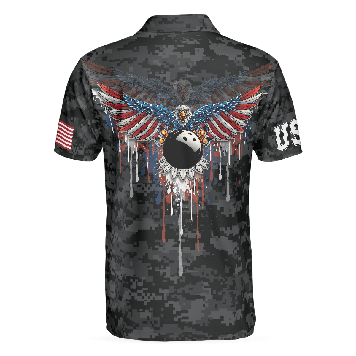 Bowling Men Polo Shirt - Camouflage USA Flag, America Eagle Patriotic Bowling Polo Shirt For Men - Perfect Gift For Friend, Family, Bowling Lovers - Amzanimalsgift