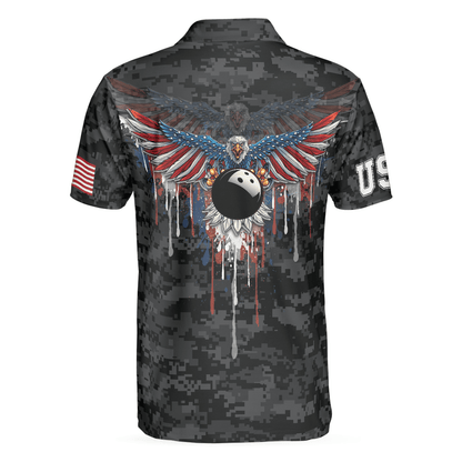Bowling Men Polo Shirt - Camouflage USA Flag, America Eagle Patriotic Bowling Polo Shirt For Men - Perfect Gift For Friend, Family, Bowling Lovers - Amzanimalsgift