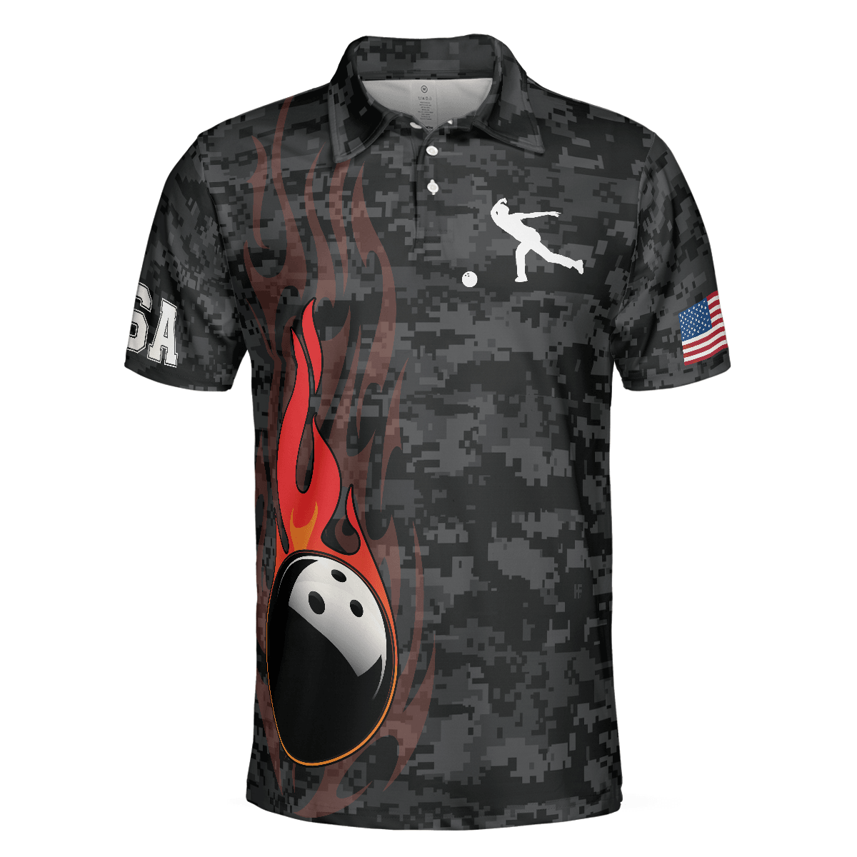 Bowling Men Polo Shirt - Camouflage USA Flag, America Eagle Patriotic Bowling Polo Shirt For Men - Perfect Gift For Friend, Family, Bowling Lovers - Amzanimalsgift