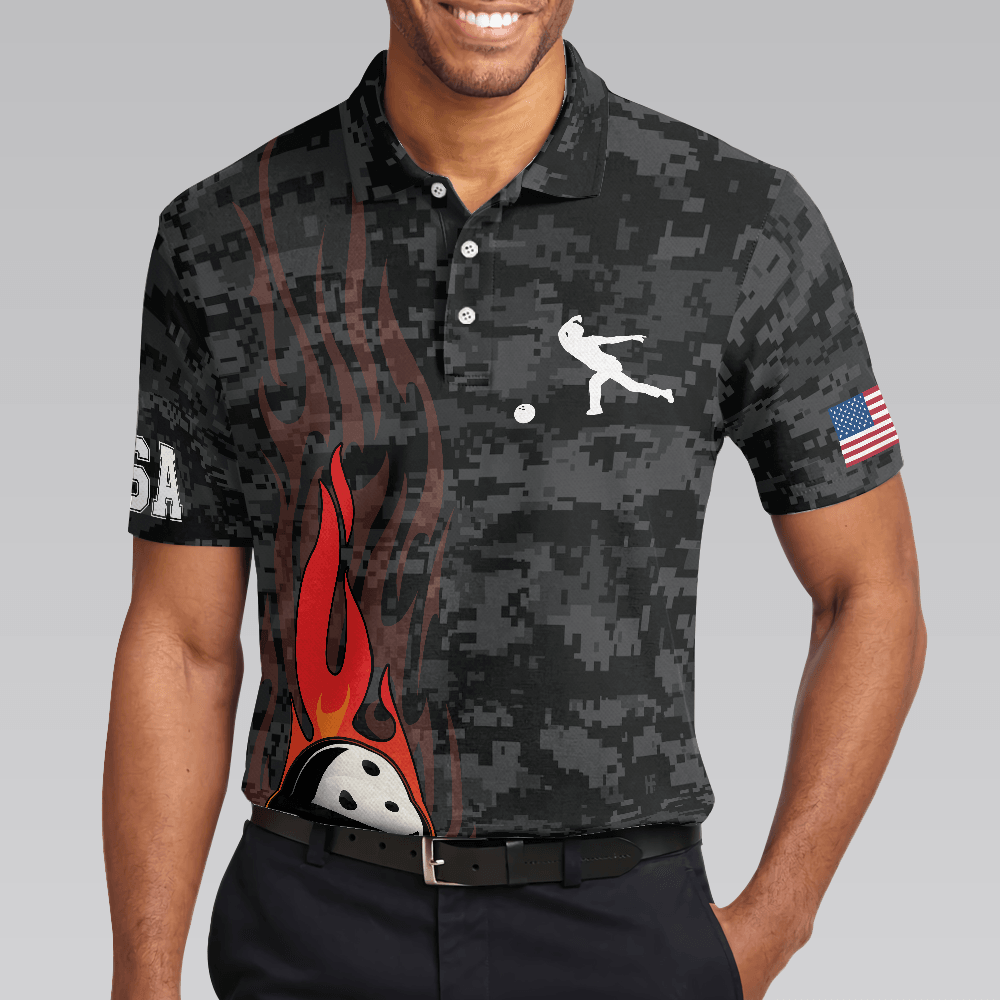 Bowling Men Polo Shirt - Camouflage USA Flag, America Eagle Patriotic Bowling Polo Shirt For Men - Perfect Gift For Friend, Family, Bowling Lovers - Amzanimalsgift