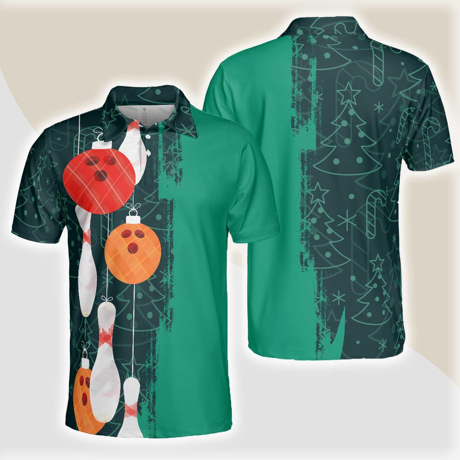 Bowling Men Polo Shirt - Christmas Bowling Decoration Light, Christmas Pattern Bowling Polo Shirt - Gift For Friend, Family, Bowling Lovers - Amzanimalsgift