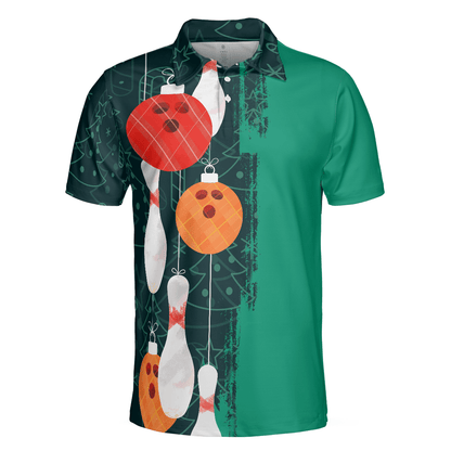 Bowling Men Polo Shirt - Christmas Bowling Decoration Light, Christmas Pattern Bowling Polo Shirt - Gift For Friend, Family, Bowling Lovers - Amzanimalsgift