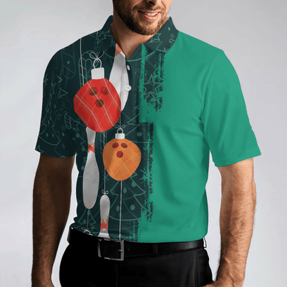 Bowling Men Polo Shirt - Christmas Bowling Decoration Light, Christmas Pattern Bowling Polo Shirt - Gift For Friend, Family, Bowling Lovers - Amzanimalsgift
