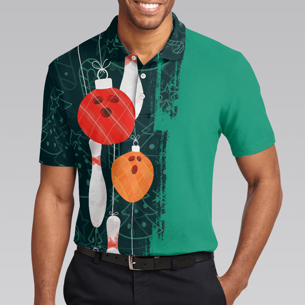 Bowling Men Polo Shirt - Christmas Bowling Decoration Light, Christmas Pattern Bowling Polo Shirt - Gift For Friend, Family, Bowling Lovers - Amzanimalsgift