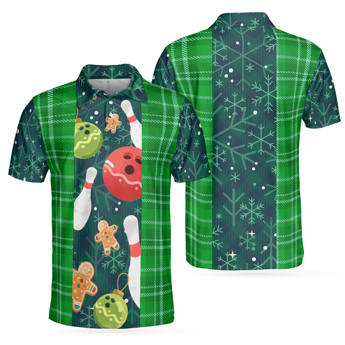 Bowling Men Polo Shirt - Christmas Bowling Decoration Light with Flannel Plaid Pattern Bowling Polo Shirt - Gift For Friend, Family, Bowling Lovers - Amzanimalsgift
